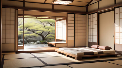 Japanese inspired bedroom interior