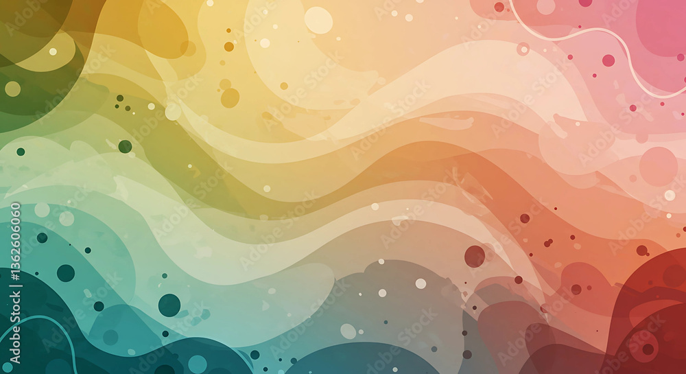 Poster abstract background with wavy lines and colorful circles