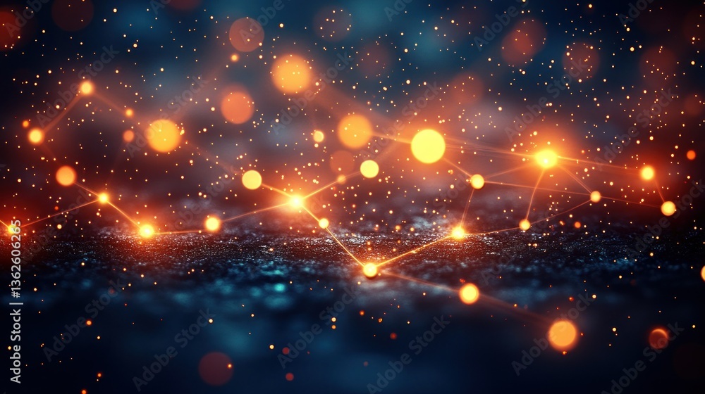 Poster abstract network connections: glowing nodes and lines in dark space