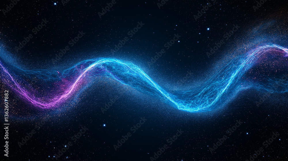 Aufkleber celestial symphony: an ethereal, flowing energy stream of vibrant blue and purple weaves its way acr
