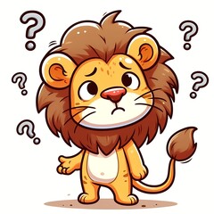 cute Lion confused cartoon vector icon illustration