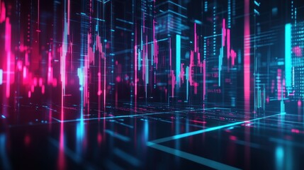 Neon city data streams; digital finance background