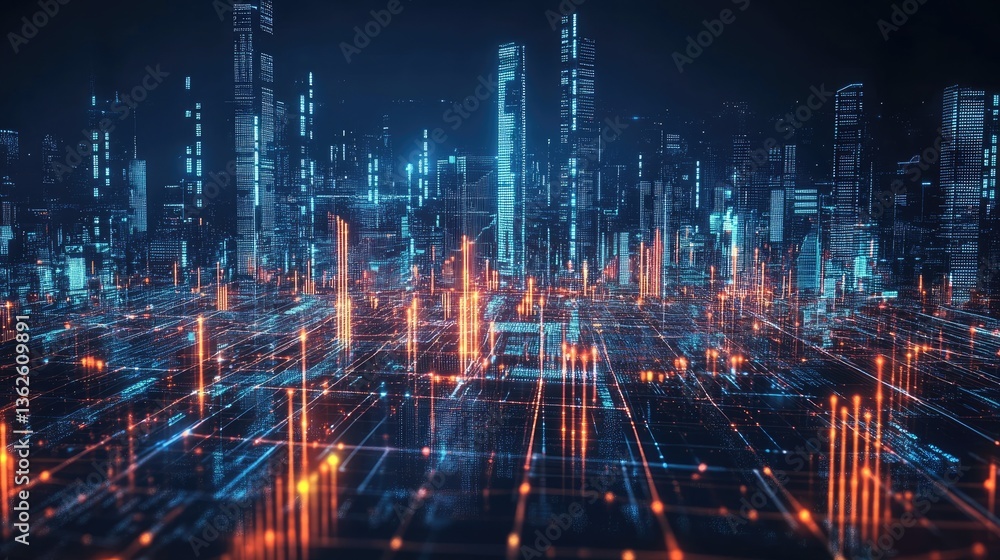 Poster abstract fintech data visualization with deep learning algorithms predicting financial market trends