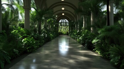 Fototapeta premium Lush tropical indoor walkway