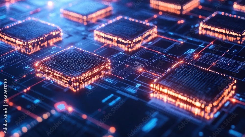 Poster abstract glowing blockchain network with smart contract integration, real-time transactions, and enc