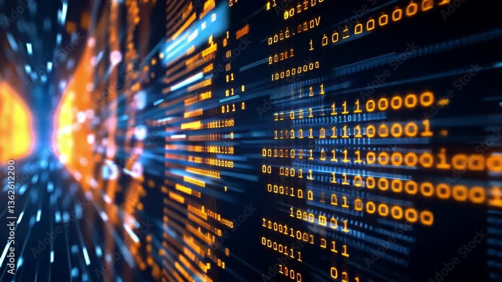 Poster digital data streams vibrant flow of binary code and bright colors in technology and network innovat