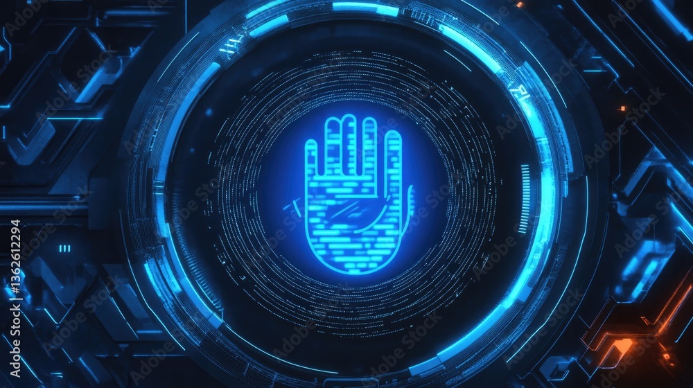 Poster advanced ai security hub scanning financial transactions and securing encrypted data.