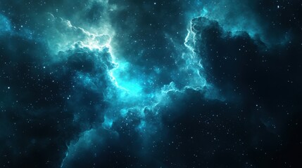 Obraz premium Vast Deep Space Scene with Ethereal Blue Nebula Clouds and Distant Shining Stars, Cosmic Galaxy Background, Mystical and Dreamy Outer Space Art