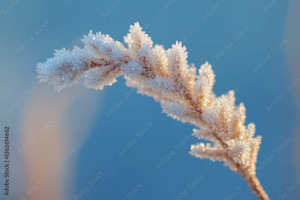 Aufkleber frost-covered grass glimmers in the morning light at a tranquil field in winter