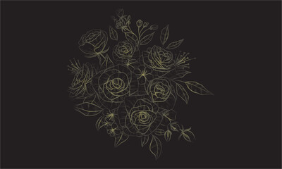 black flower outline yellow gradient isolated background black