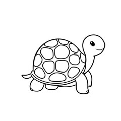 Cute Cartoon Tortoise Illustration Black and White Line Drawing Shell Reptile