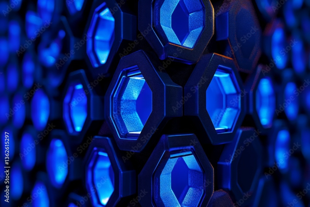 Poster Colorful hexagonal light display creates a captivating visual effect in a modern space