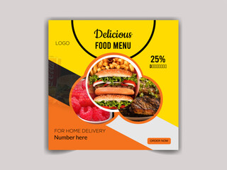 Fast food restaurant business marketing social media post or banner template design Food instagram 25% off social media poster design 