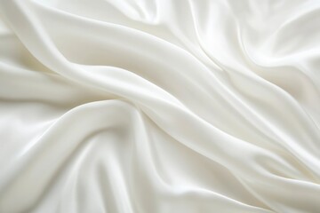 Smooth Creamy White Satin Fabric with Gentle Drapes and Soft Texture