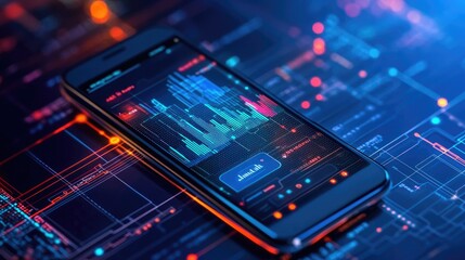 Obraz premium AI-enhanced mobile banking app with real-time fraud detection and automated financial insights.