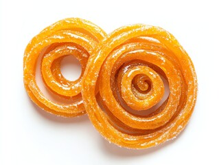 Fototapeta premium Two Jalebi Indian Sweets on a White Background Close Up View