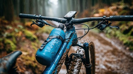 Muddy mountain bike trail ride