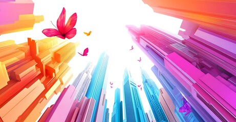 3D rendering of a modern city skyline with skyscrapers, isolated on a white background