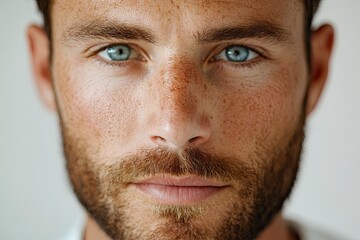Obraz premium Man with Freckles Portrait Showing Blue Eyes and Light Brown Beard