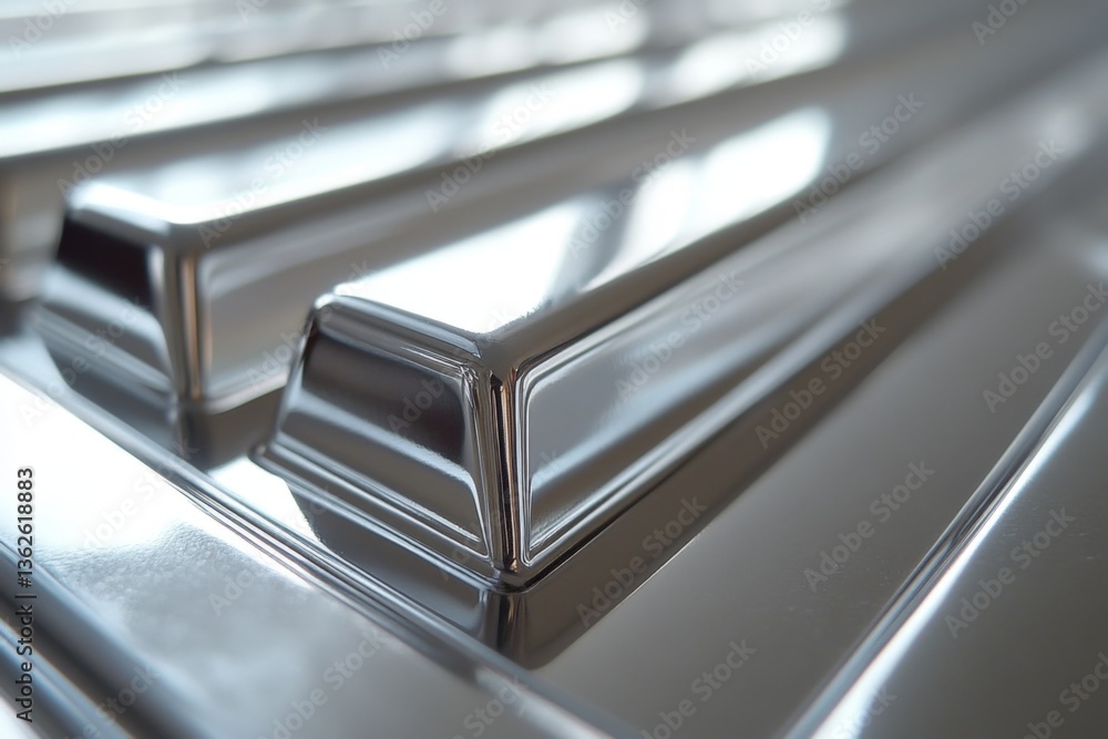 Aufkleber close-up view of shiny metal surface reflecting light in a bright room during daytime