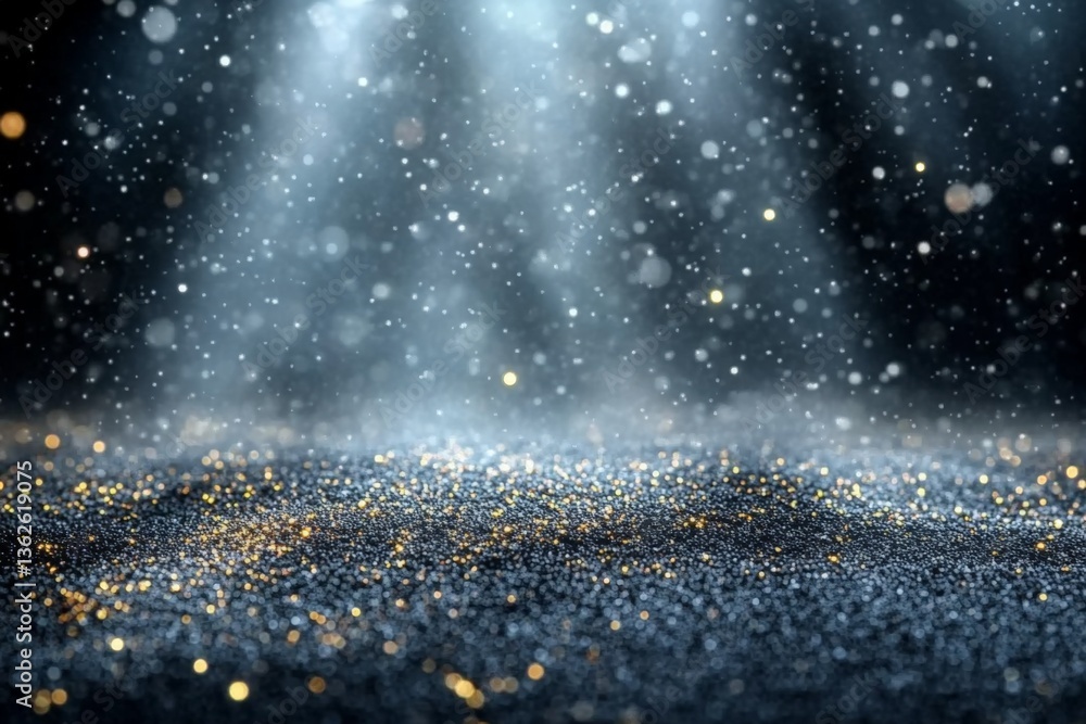 Poster glittering particles dance in beams of light creating a magical atmosphere in the dark