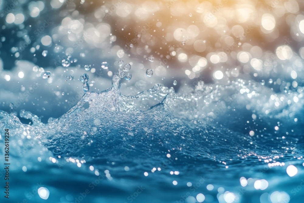 Poster bubbles and splashes capture the beauty of water movement under sunlight in a tranquil setting