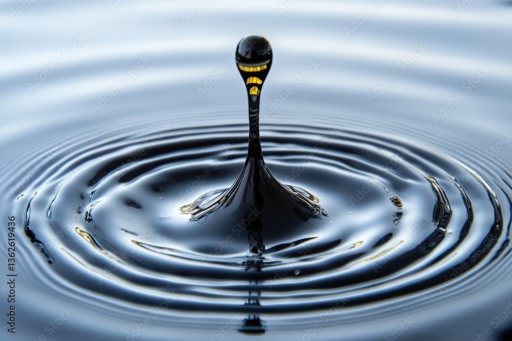 Leinwandbilder dynamic water drop creating ripples in a dark liquid surface during daytime