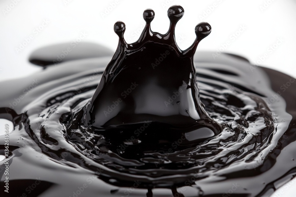 Poster fluid dynamics create a striking crown shape in black liquid during a splash moment captured in high