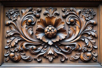 Intricate Wooden Floral Carving, Door Panel Detail