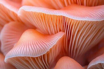 Close up Detailed Texture of Coral Pink Mushrooms Nature s Delicate Beauty in Fungi