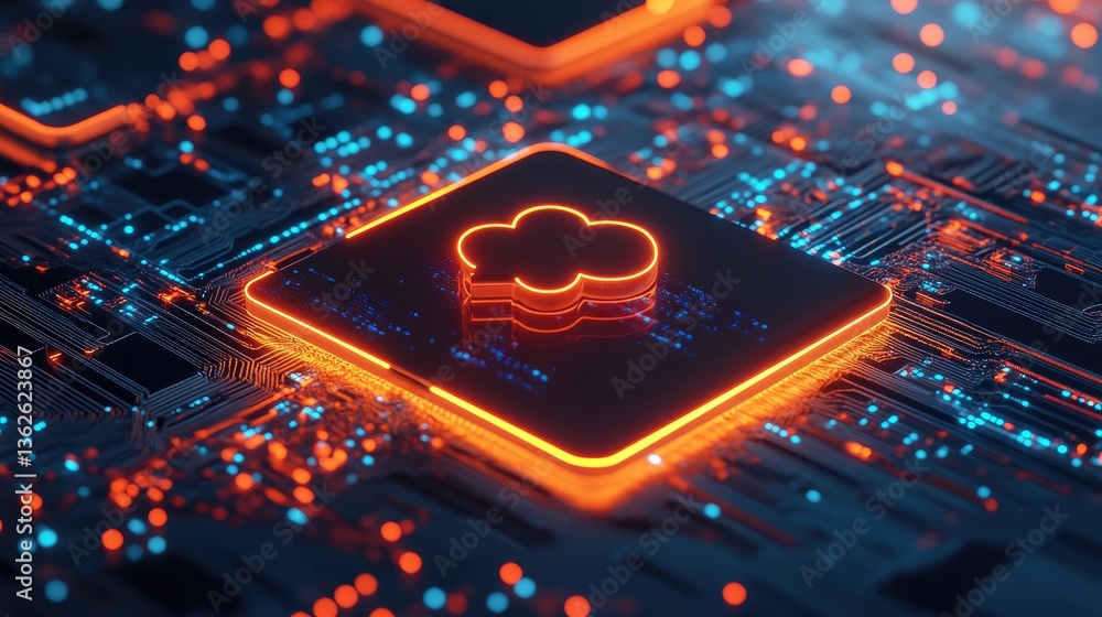 Poster cloud-based banking security system protecting financial data with advanced encryption technology.