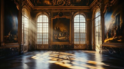 Fototapeta premium Sunlit Palace Room, Baroque Paintings, France, Interior Design