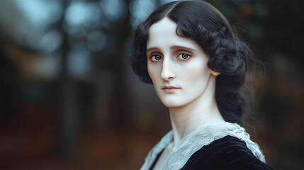AI-generated portrait of Mary Shelley based on 1840 painting with historical accuracy
