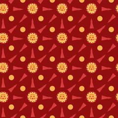 Seamless pattern with sun, abstract arrows and circles. Hand drawn illustration for you projects.