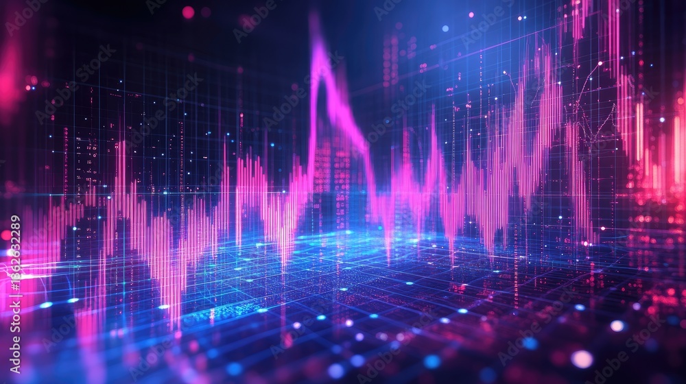 Poster digital representation of a crypto exchange platform with fluctuating market graphs, decentralized f