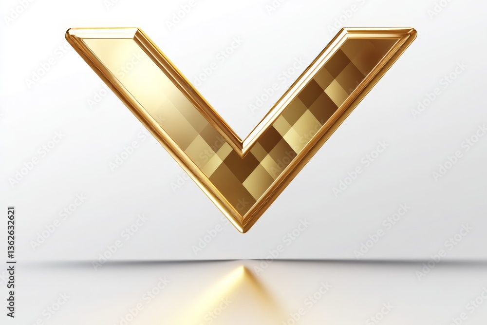 Fototapete stylized golden v shape with checkered pattern and reflective surface against a light backdrop