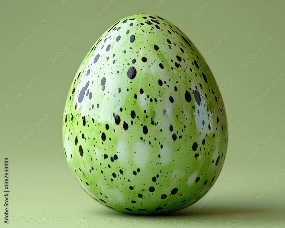 Poster speckled green egg on soft background with subtle shadows and highlights
