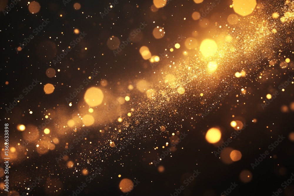 Poster Glistening golden particles create a mesmerizing cosmic effect against a dark background in a stunning display of light
