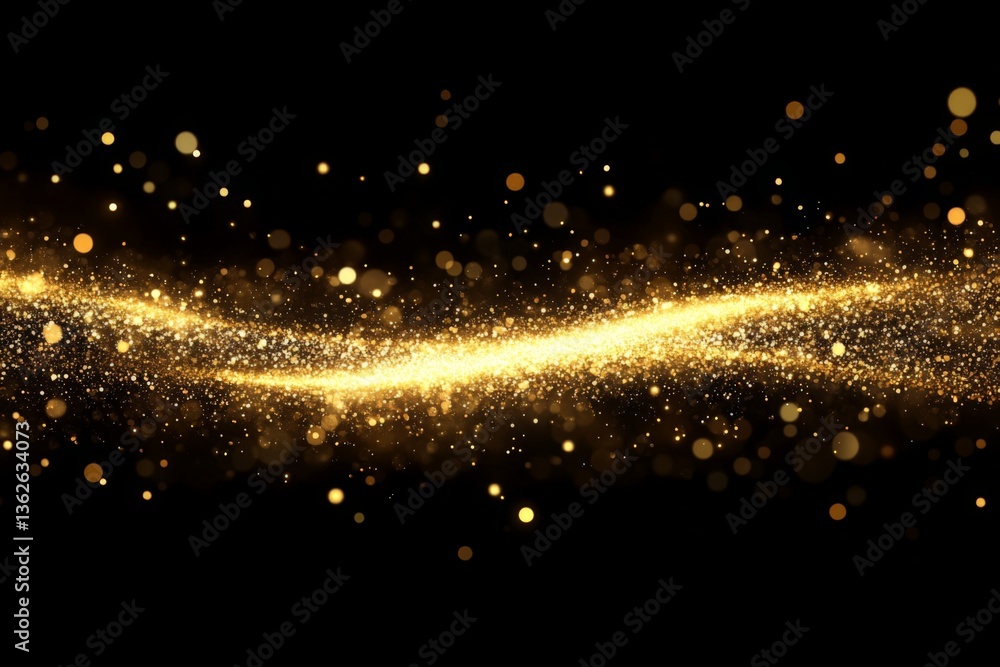 Poster golden sparkling wave with shimmering lights on a black background during festive celebration