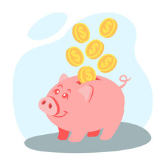 Illustration financial Savings A piggy bank with coins falling in