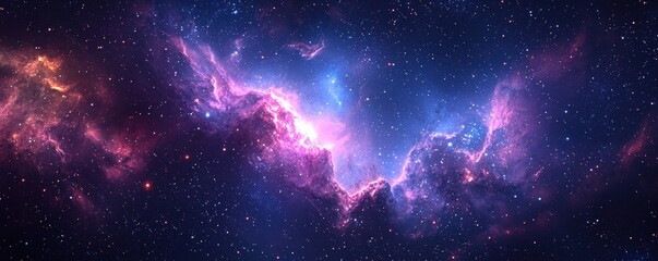 Naklejka premium Stunning Cosmic Nebula with Vibrant Colors in a Deep Space Background of Stars and Galaxies