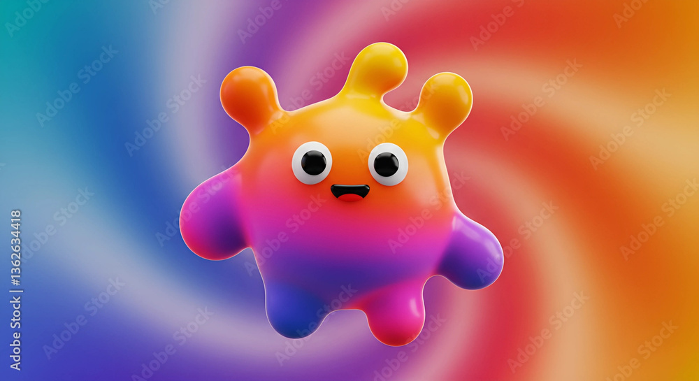 Poster cartoon blob character with gradient color and big eyes