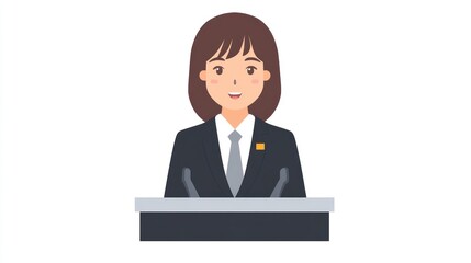 Woman at podium, speaking, indoor setting, professional