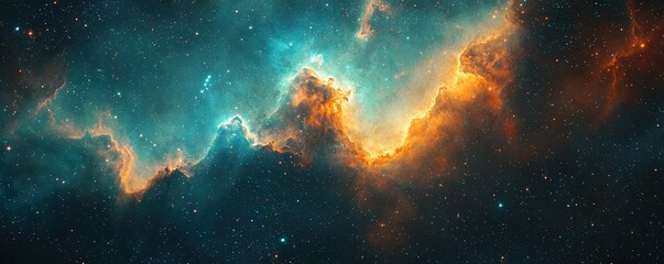 Fototapeta premium Stunning Colorful Nebula in Deep Space with Bright Stars and Gaseous Clouds Illuminated by Cosmic Light