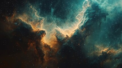 Obraz premium Awe-Inspiring Nebula with Vibrant Colors and Starry Background in the Depths of Space