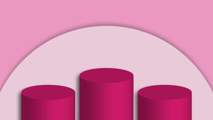 3d pink podium stage with geometric pastel room background. Vector mockup for beauty product showcase.