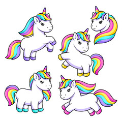 Set of unicorns. Happy birthday decorative objects.