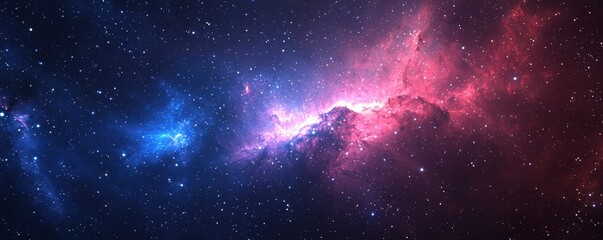 Naklejka premium Stunning View of Galactic Nebula with Bright Stars and Cosmic Dust in Deep Space Colors of Pink and Blue