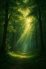 森の中に差し込む光と舞う粒子