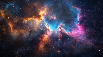 Fototapeta premium Cosmic Nebula in Vibrant Colors with Stars and Galaxies Against the Dark Expanses of Outer Space